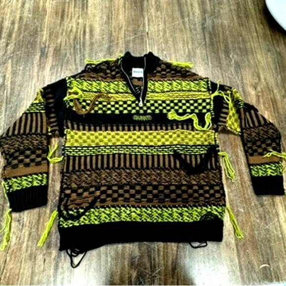 "Ragged Jeans"Sweater, Hanging Strings, Grundge, Hip Hop, Colorful, Beetlejuice - Picture 2 of 9